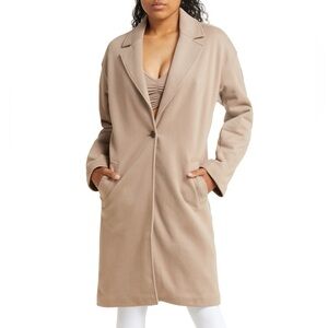 ALO Yoga Taupe Single-Button Long Trench Coat